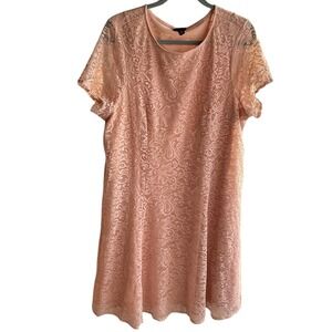 Torrid Women's 18 20 Lace Overlay Dress Rose Pink Short Sleeve A Line Plus